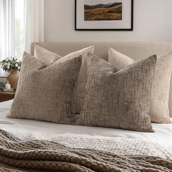 MIULEE Chenille Textured Throw Pillow Covers Taupe Grey 16x16 Set of 2 | Slubby - Image 6