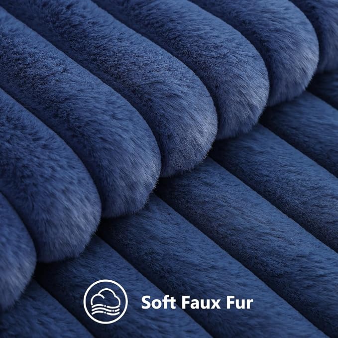 decorUhome Fall Faux Fur Throw Pillow Covers 22x22 Set of 2 Navy Blue | - Image 2