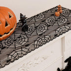 Halloween Lace Table Runners Black Gothic Spider and Cobweb Designs Lace Tablecloth Decorations Autumn Indoor Party Tabletop Cove for Halloween Decor Fireplace Mantel Scarf