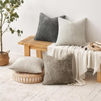 MIULEE Soft Decorative Chenille Euro Pillow Covers Neutral 24x24 Pack of 4 | - Image 4
