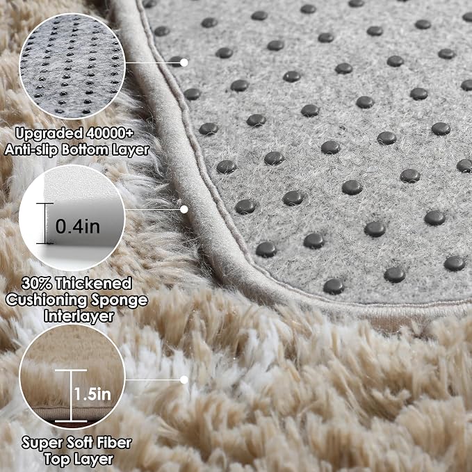 8x10 Area Rugs for Living Room, Fluffy Beige and White Modern Bedroom Rug | - Image 3