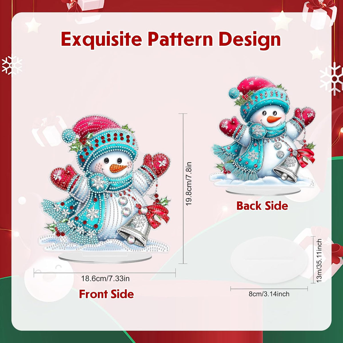 MEIYUDA Christmas Diamond Art Tabletop Kits, Christmas Snowman Diamond Art Painting Desktop Ornaments for Adult, DIY Special Shaped Crystal Desk Placement Ornament for Home Office Decor Crafts Gift