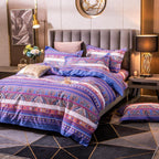 ABREEZE Bohemian Vintage Full Size Floral Cotton Bedding Set 3Pcs Duvet Cover Set Boho Purple Paisley 100% Egyptian Brushed Cotton Reversible Home Bedding Collection