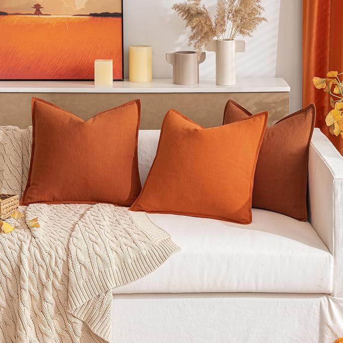 MIULEE Decorative Linen Euro Sham Pillow Covers 24x24 Rust | Boho Farmhouse​ - Image 8