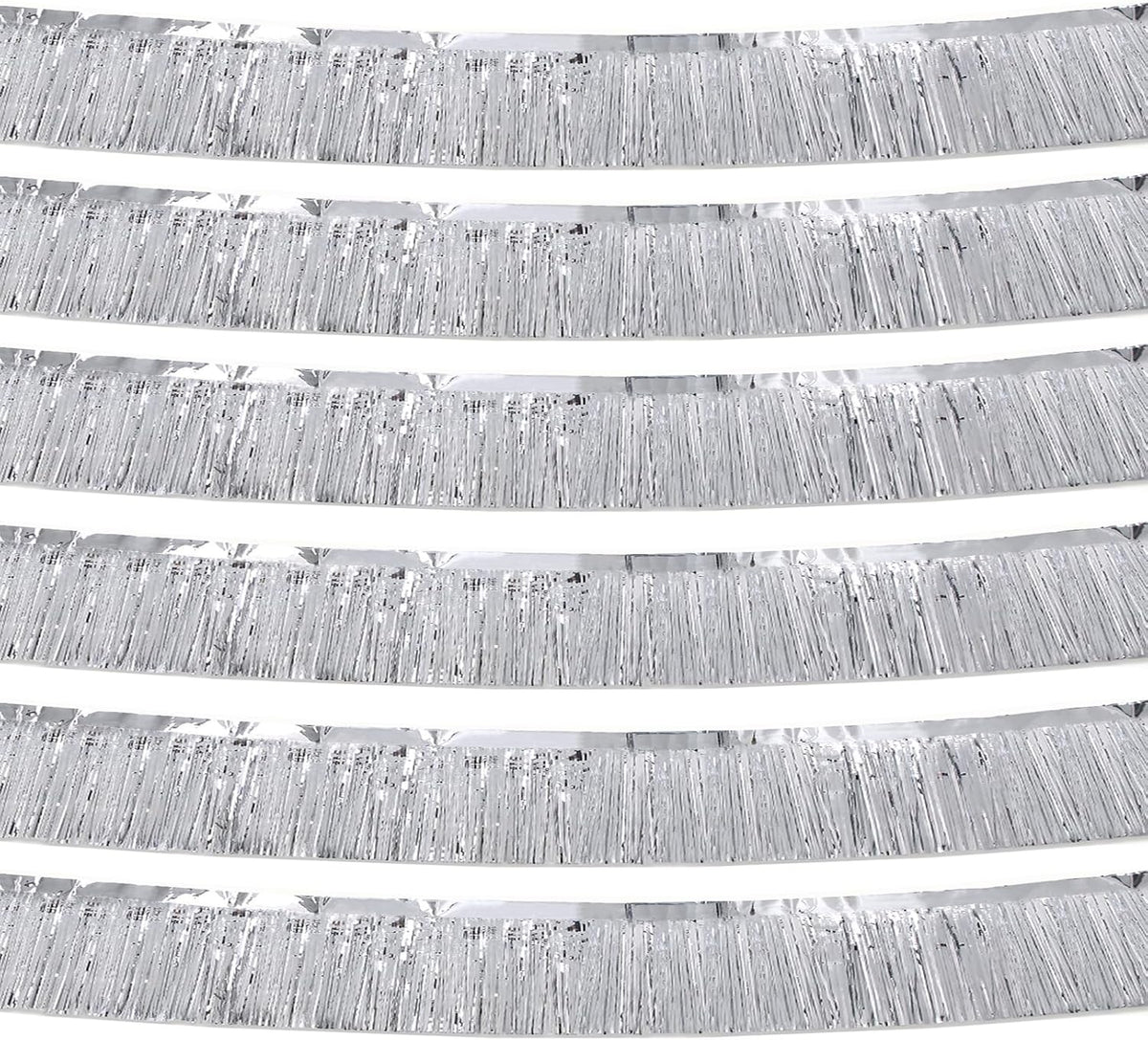 Silver Foil Fringe Garland 10FT 6packs, Metallic Foil Tinsel Fringe Banners for Parade Float Decorations Wedding, Birthday Party Graduation (six Silver)