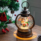 Christmas Snow Globe Lantern Water Glittering Snowman with Music, USB Lined/Battery Operated Lighted Lantern for Christmas Festival Decoration Gifts