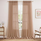 Peach Linen Curtains 102 Inches Long Rod Pocket Back Tab Drapes 2 Panels Set by Nanspring