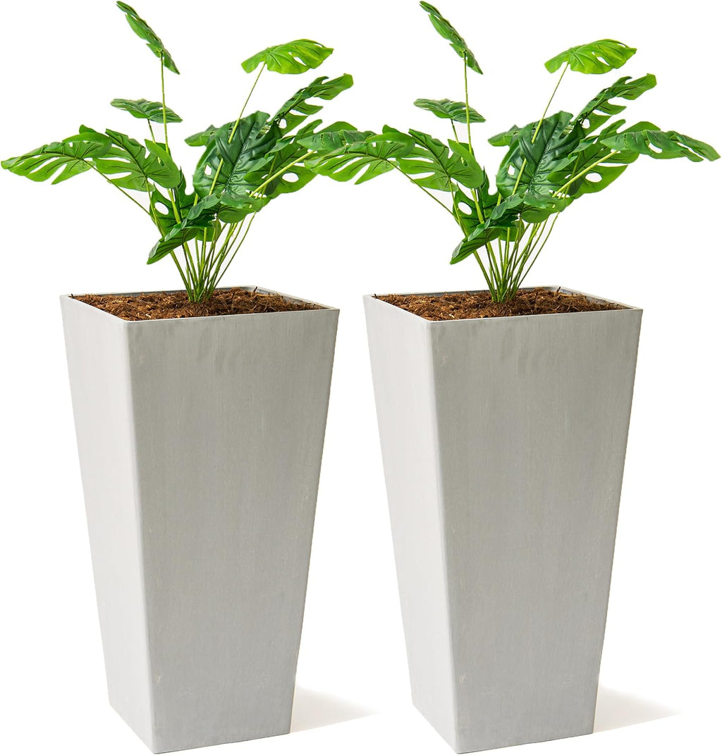 XBrand Modern 30-Inch Tall Square Planter, Tapered, Perfect for Indoor & Outdoor, Patio Decor, Set of 2, Gray