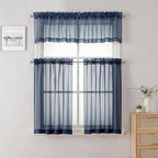 Volie Sheer Curtains Blue Tiers 36 Inches Long 2 Pieces Set, Gauzy Solid Window - Image 8