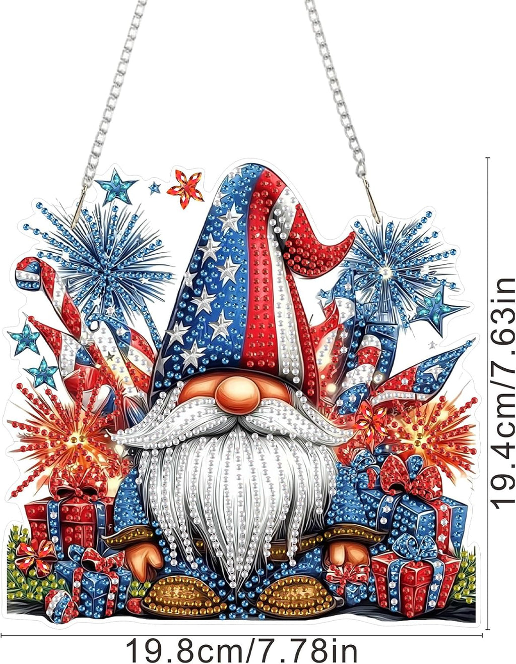 SENQAO Gnome Diamond Art Hanging Kit for Adult, Special Shaped Rhinestone, Double Sided DIY Acrylic Diamond Art Painting Window Pendants Home Garden Wall Hanging Kits Hanging Ornament(4Th of July)