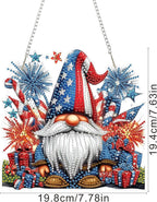 SENQAO Gnome Diamond Art Hanging Kit for Adult, Special Shaped Rhinestone, Double Sided DIY Acrylic Diamond Art Painting Window Pendants Home Garden Wall Hanging Kits Hanging Ornament(4Th of July)