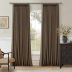Pleated Blackout Brown Linen Blend Window Curtains 96 Inches Long 2 Panels | by Twodrapes