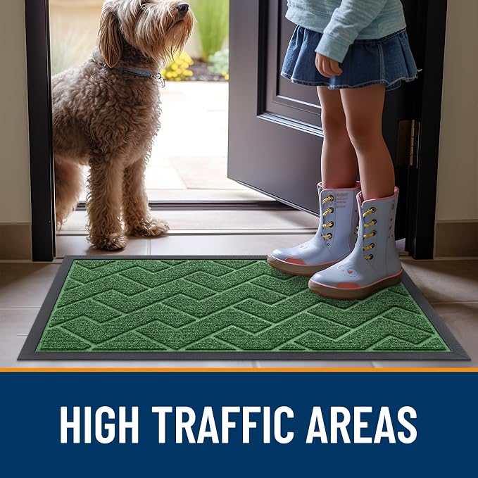 OLANLY Front Door Mat Outside 71x23, All-Season Absorbent Rubber Doormat | Green - Image 8