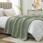 Amélie Home Chunky Knit Throw Blanket for Couch, Soft Chenille Crochet Blanket for Children, 40"x50", Sage Green