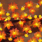 2 Pack & Timer - Fall Garland with Pumpkin Lights Halloween Fall Decor for Home 60LED 20Ft Enlarged Maples Leaves Halloween Garland Lights Indoor Battery Operated Thanksgiving Decor Wedding Christmas