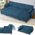 110 Inches Chenille Sectional Sofa w/Pull Out Sofa Bed & Adjustable Back, Tufted U Shaped Couch w/Two Storage Chaises, Sleeper Sectional Sofa w/USB Port & Cup Holders for Living Room, Blue