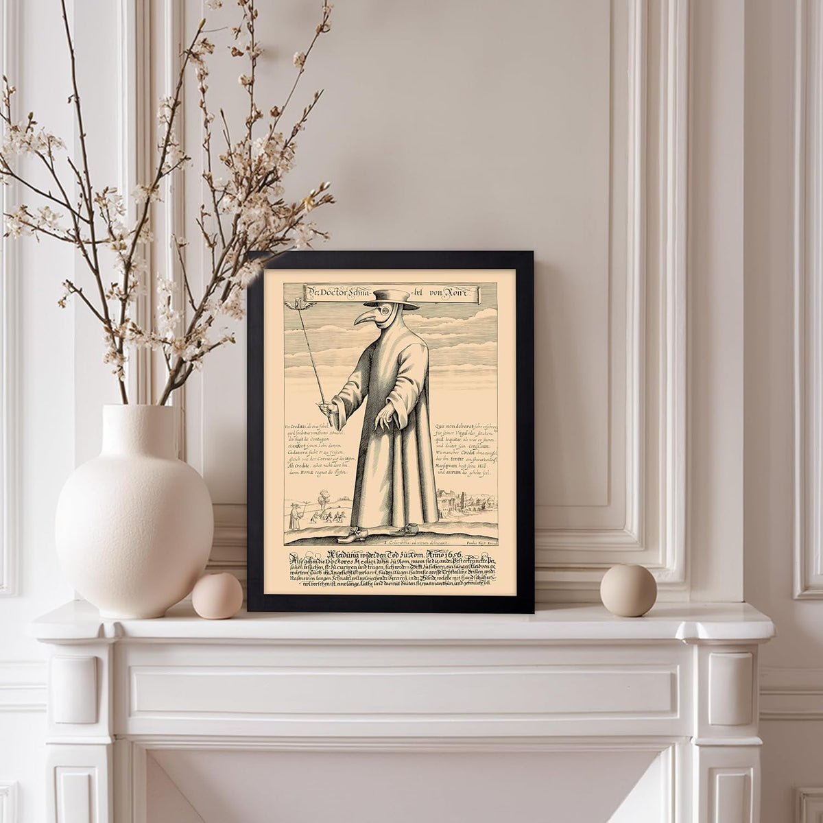 Poster Master Vintage Medieval Poster - Retro Illustration Print - Gift for Friend - Plague Doctor, Pandemic Mask, Physician, Black Death - Wall Decor for Home, Living Room, 8x10 Black Framed