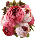 Duovlo Fake Flowers Vintage Artificial Peony Silk Flowers Wedding Home Decoration,Pack of 1 (Dark Pink)