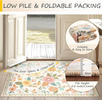 RELEANY Floral Washable 6x9 Area Rugs Beige/White/Orange | Flower Carpet Print - Image 4