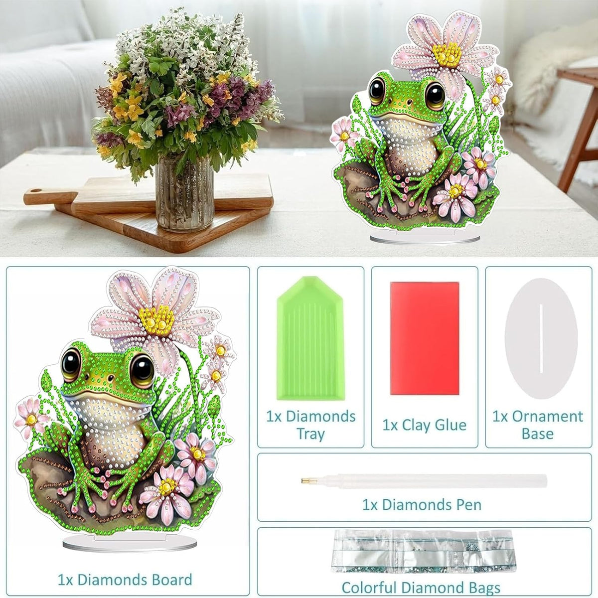 Diamond Painting Kits for Adults Beginners, 5D Full Drill Frog Crystal Art Desktop Ornament, DIY Single Sided Home Office Desk Decor, Creative Craft Gift Set with Tools