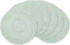 AHHFSMEI Round Braided Placemats Set of 6 Round Table Mats for Dining Tables Natural Woven Heat Resistant Place mats 15 Inch (Fog Green)