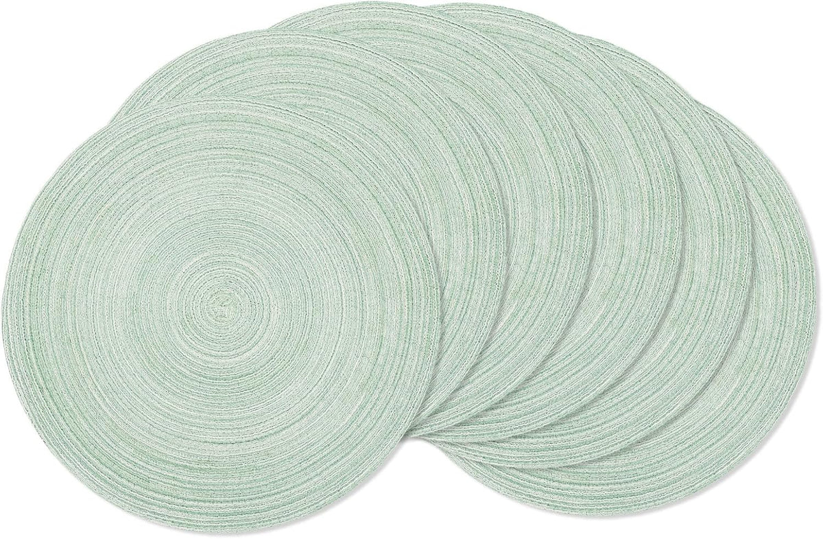 AHHFSMEI Round Braided Placemats Set of 6 Round Table Mats for Dining Tables Natural Woven Heat Resistant Place mats 15 Inch (Fog Green)