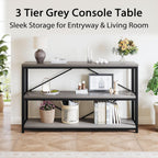 LVB Farmhouse Entryway Table, Metal Wood Console Table for Hallway, Industrial Rustic Sofa Table with 3-Tier Storage Shelf, Modern Entry Table for Foyer Front Home Living Room, Light Grey Oak, 47 inch