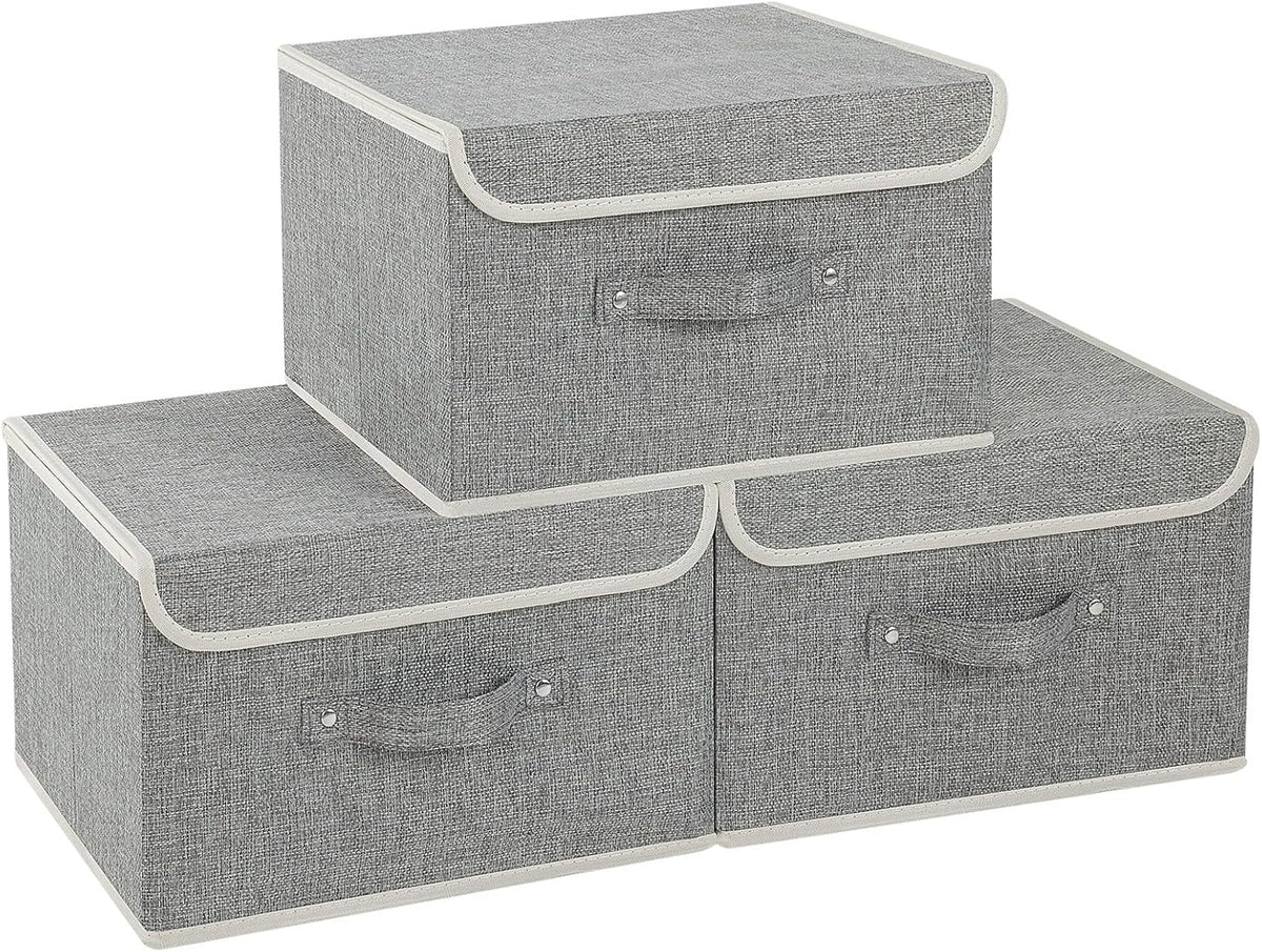 Fabric Storage Bins Cube Organizers with Flip-Top Lid and Handles,Storage Boxes for Organizing Home,Office,and Closet,Grey,3 Pack 13 X 9.1 X 7.9 in