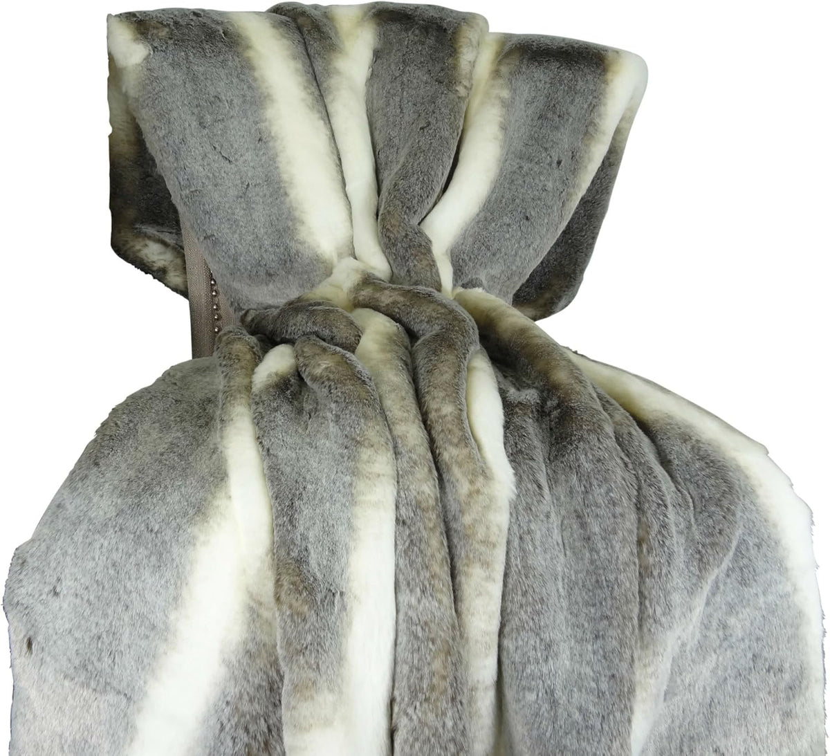 Tissavel Chinchilla Faux Fur Throw Blanket & Bedspread - Chinchilla Faux Fur - Gray Ivory Chinchilla Fur Throw - Luxury Soft Fur, Made in US, 16444
