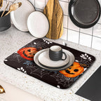 Halloween Dish Drying Mat for Kitchen Counter Spooky Pumpkins Spiderweb Super Absorbent Reversible Microfiber Kitchen Countertop Protector Dishes Pad Small 16x18 inch