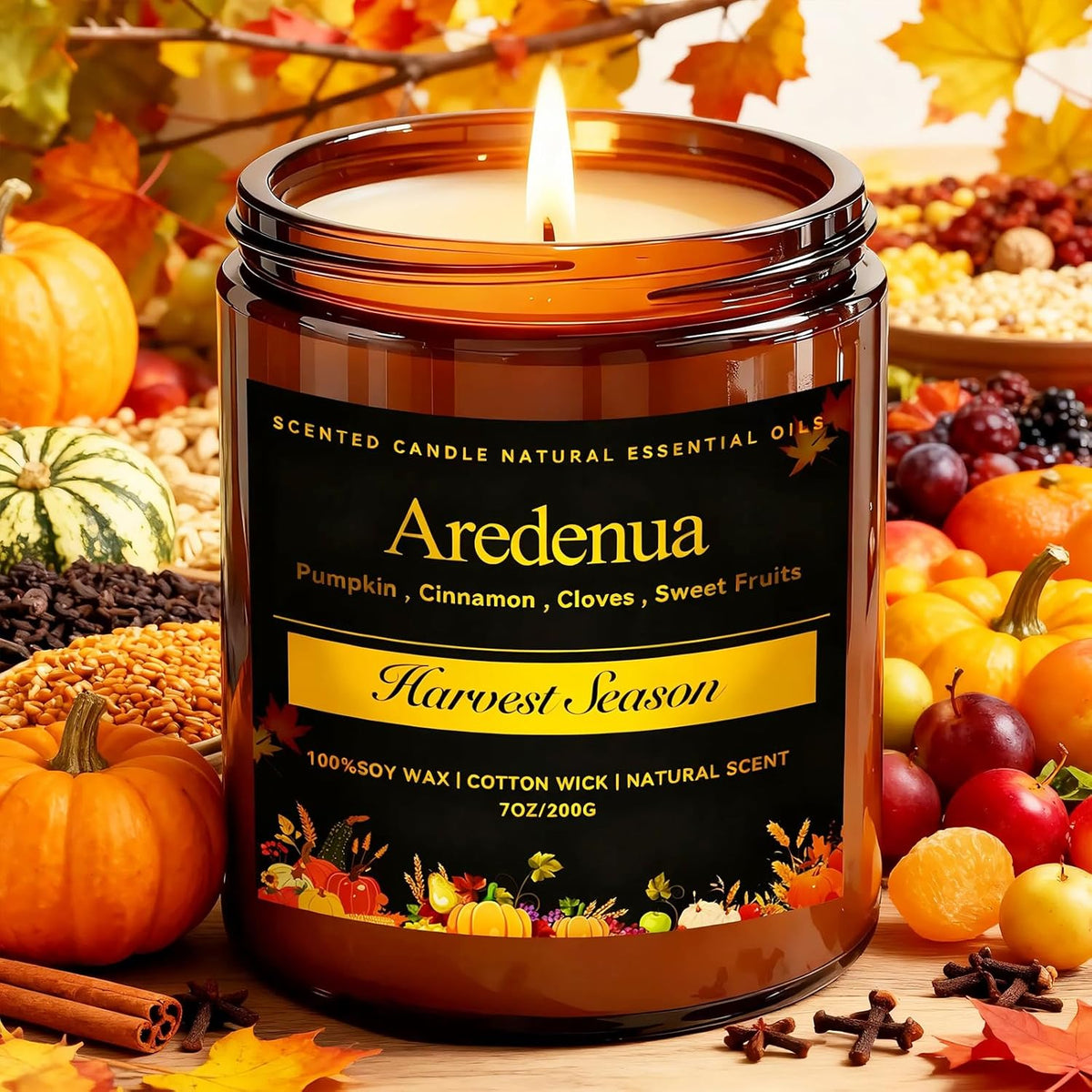 Harvest Season Candle - Fall Harvest Candle | Autumn Scented Candle - 7oz Soy Candles for Home Scented, Long Lasting Fall Scented Candle for Home, Cozy Seasonal Gift for Women Men