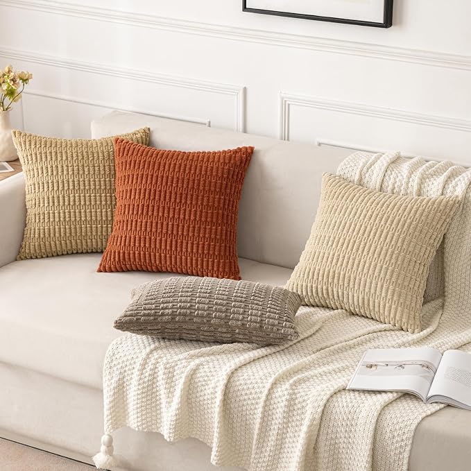 MIULEE Lumbar Corduroy Decorative Throw Pillow Covers 12x20 Tan Pack of 2 | - Image 4