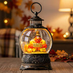 Fall Snow Globe Lantern with Autumn Turkey and Pumpkins Thanksgiving LED Decor for Home, Indoor Tabletop Centerpiece with Glitter Flakes, Harvest Light Decorations