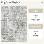 Soalmost Abstract Area Rug 6x9 for Living Room Washable Rugs Gray/White | - Image 5