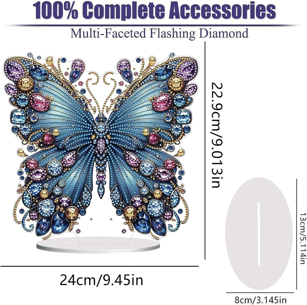 Diamond Painting Kits for Adults Beginners, 5D Full Drill Flowers and Butterfly Crystal Art Desktop Ornament, DIY Single Sided Home Office Desk Decor, Creative Craft Gift Set with Tools