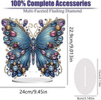 Diamond Painting Kits for Adults Beginners, 5D Full Drill Flowers and Butterfly Crystal Art Desktop Ornament, DIY Single Sided Home Office Desk Decor, Creative Craft Gift Set with Tools
