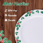 WDF 350pcs Christmas Plates and Napkins Set - Exquisite Holly Design - Christmas Dinnerware Set of 50 Christmas Plastic Plates 50 Red Silverware Set&Cups&Christmas Napkins