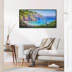QZQCBLC Coastal Batnroom Wall Art - Blue Sea Sailing Boat Canvas Pictures Purple Flower Mountains Ocean Landscape Paintings Artwork for Living room Bedroom Office Framed Navigation Decor 20"X40"