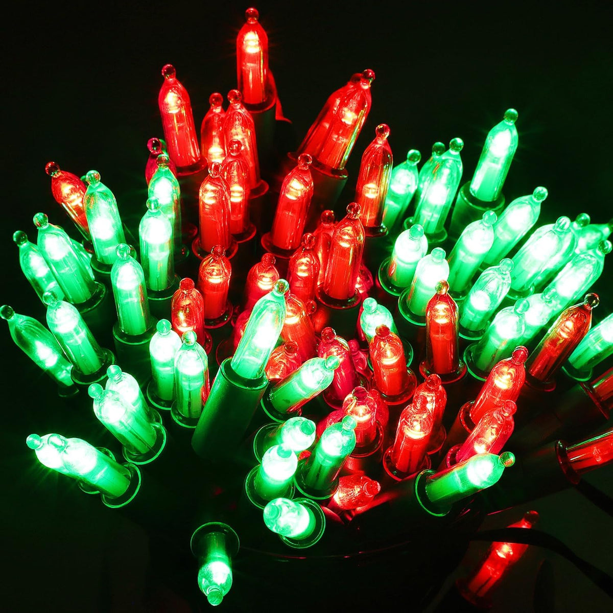 WATERGLIDE 2 Pack 50 LED Outdoor Christmas Lights, 16FT Battery Operated Mini String Lights with 8 Modes & Timer, Xmas Tree Lights Waterproof for Patio Garden Party Wedding Holiday Decor, Red & Green