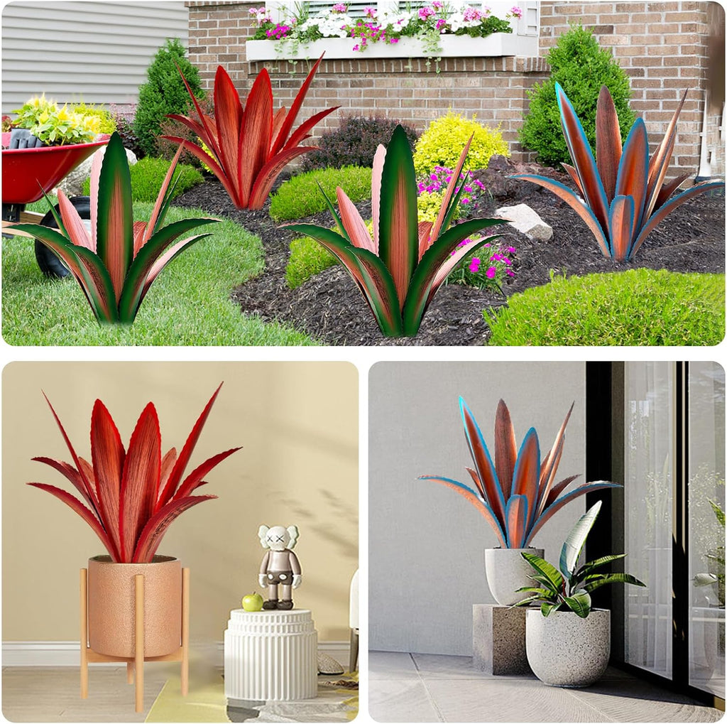 TOMBABY Enlarge Thickened Wind Resistant Metal Agave Garden Art Metal Plant Country Garden Sculpture Statue Outdoor Decoration Agave Metal Plant Courtyard Garden Lawn Ornament Gift (1, 12 Leaves red)