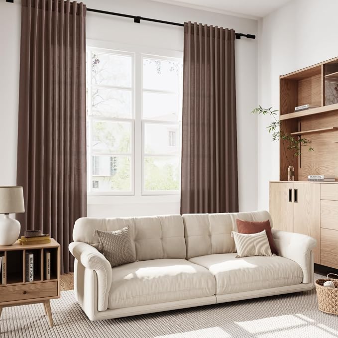 Cappuccino Linen Blend Light Filtering Back Tab Curtains 102 Inches Long - Image 6
