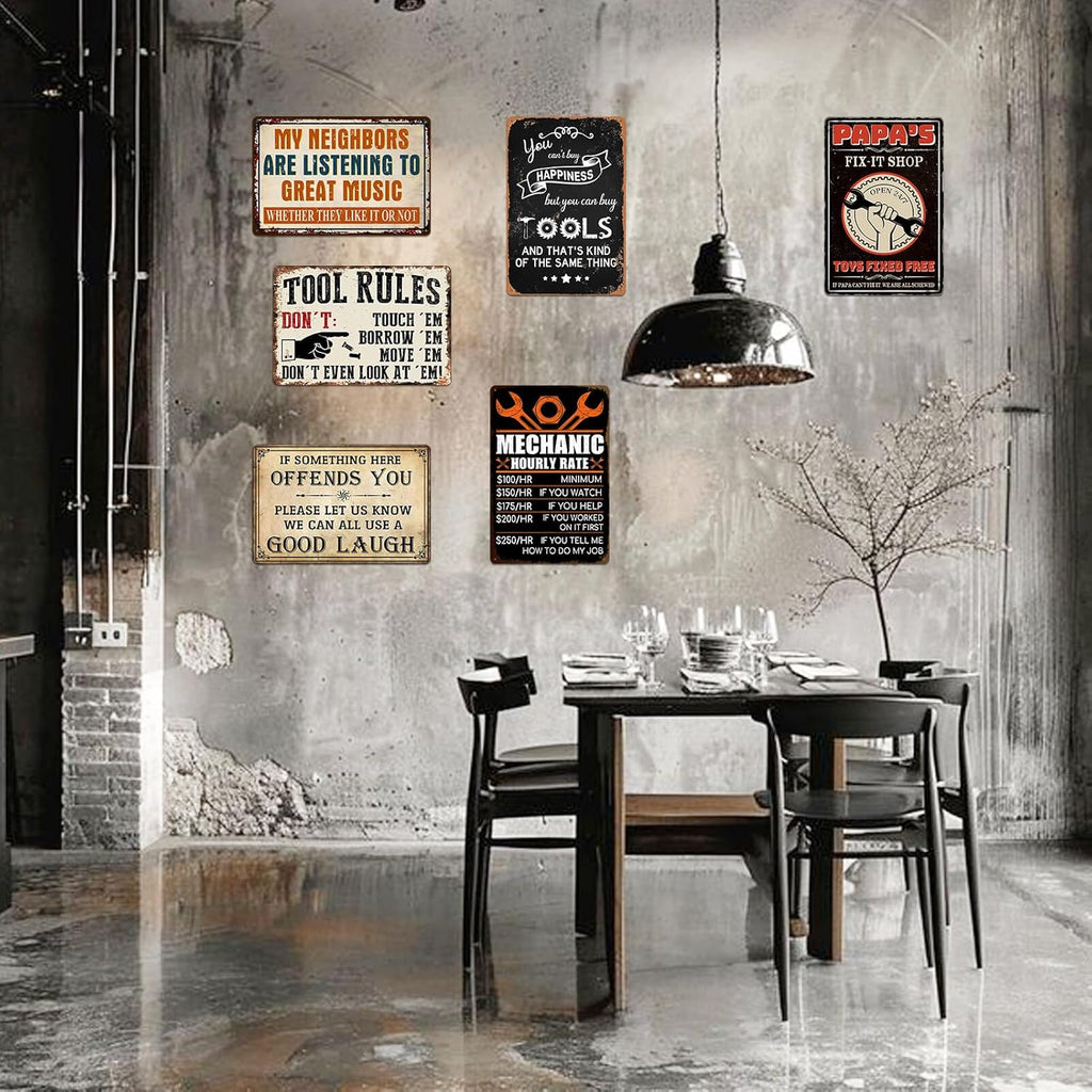 Man Cave Signs Garage Decor Vintage Music Wall Art for Game Room Patio Home Bar - Funny Garage Accessories for Men My Neighbors Are Listening To Great Music Metal Sign Gifts 8x12 Inch