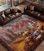 Rustic Cabin Area Rug for Bedroom 8x10, Machine Washable Woodland Bear Rug - Image 3
