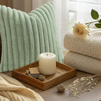 decorUhome Fall Faux Fur Throw Pillow Covers 24x24 Set of 2 Sage Green | - Image 9
