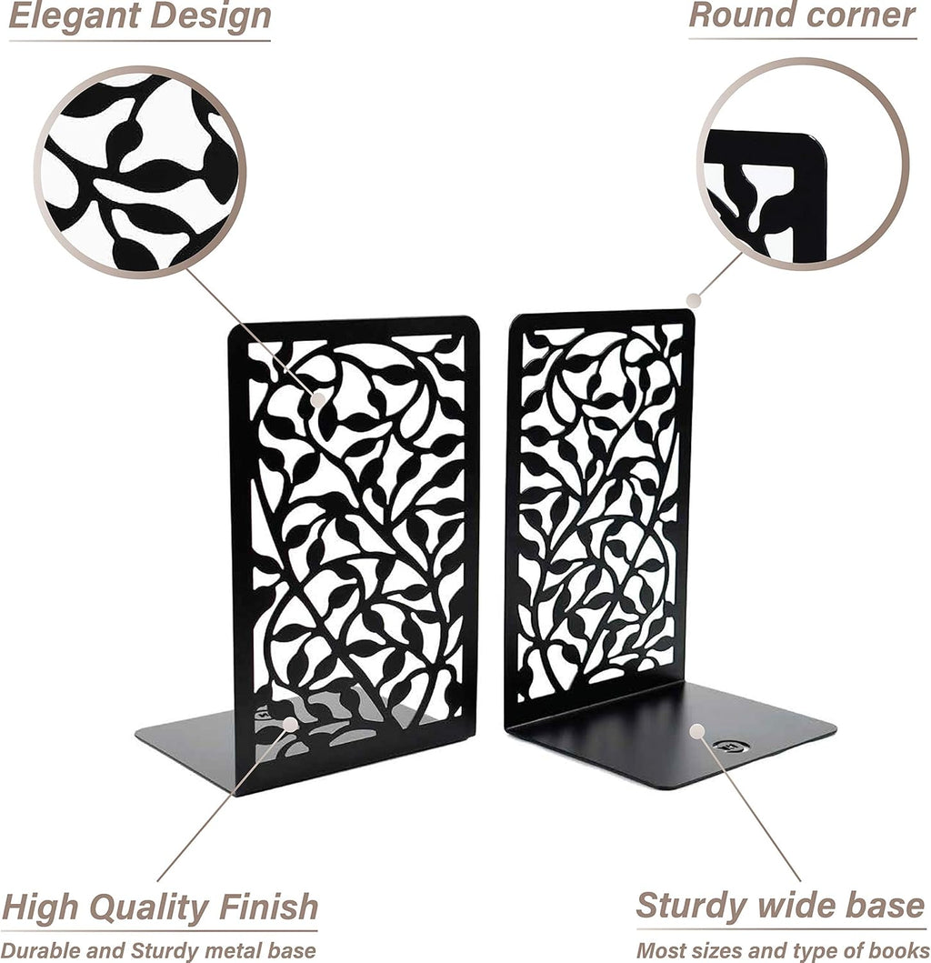 CNK Book Ends Bookends for Decorative Books Holder Bookend Shelves End Hold Heavy Duty Holders Stoppers Metal Stopper Cute Boho Bookshelf Holds Cookbook Office Home Set of 4 Bookends Pair Black