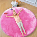 duduta Hot Pink Faux Fur Sheepskin Round Rug 4x4 ft, Fluffy Shag Circle Rug | by duduta