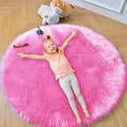 duduta Hot Pink Faux Fur Sheepskin Round Rug 4x4 ft, Fluffy Shag Circle Rug | by duduta