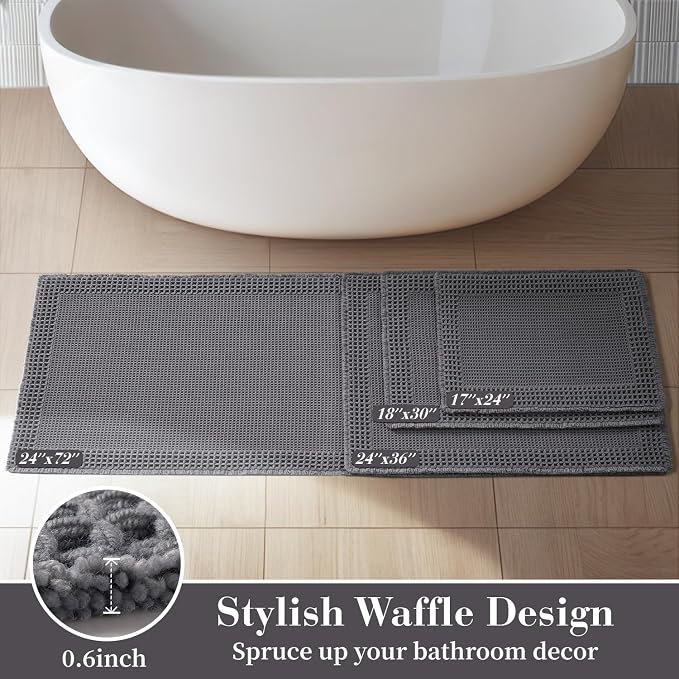 RESARE Waffle Bath Mat for Bathroom, Non Slip Bathroom Rugs 18x30 Dark Grey | - Image 5