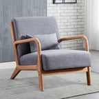 INZOY Mid Century Modern Accent Chair with Wood Frame, Upholstered Living Room Chairs with Waist Cushion, Reading Armchair for Bedroom Sunroom (Dark Grey)