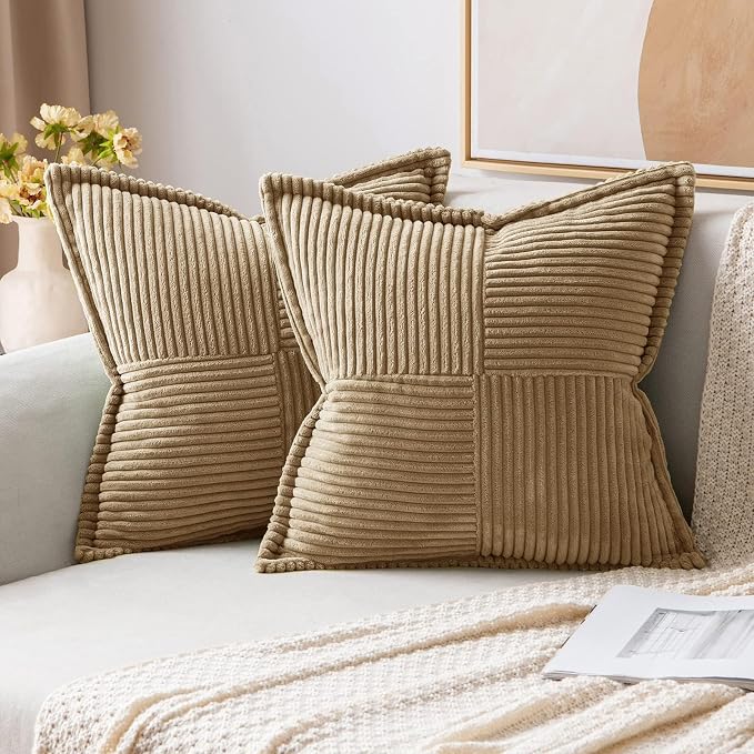 MIULEE Decorative Euro Sham Throw Pillow Covers 22x22 Inch Khaki 2 Pack | Boho by MIULEE
